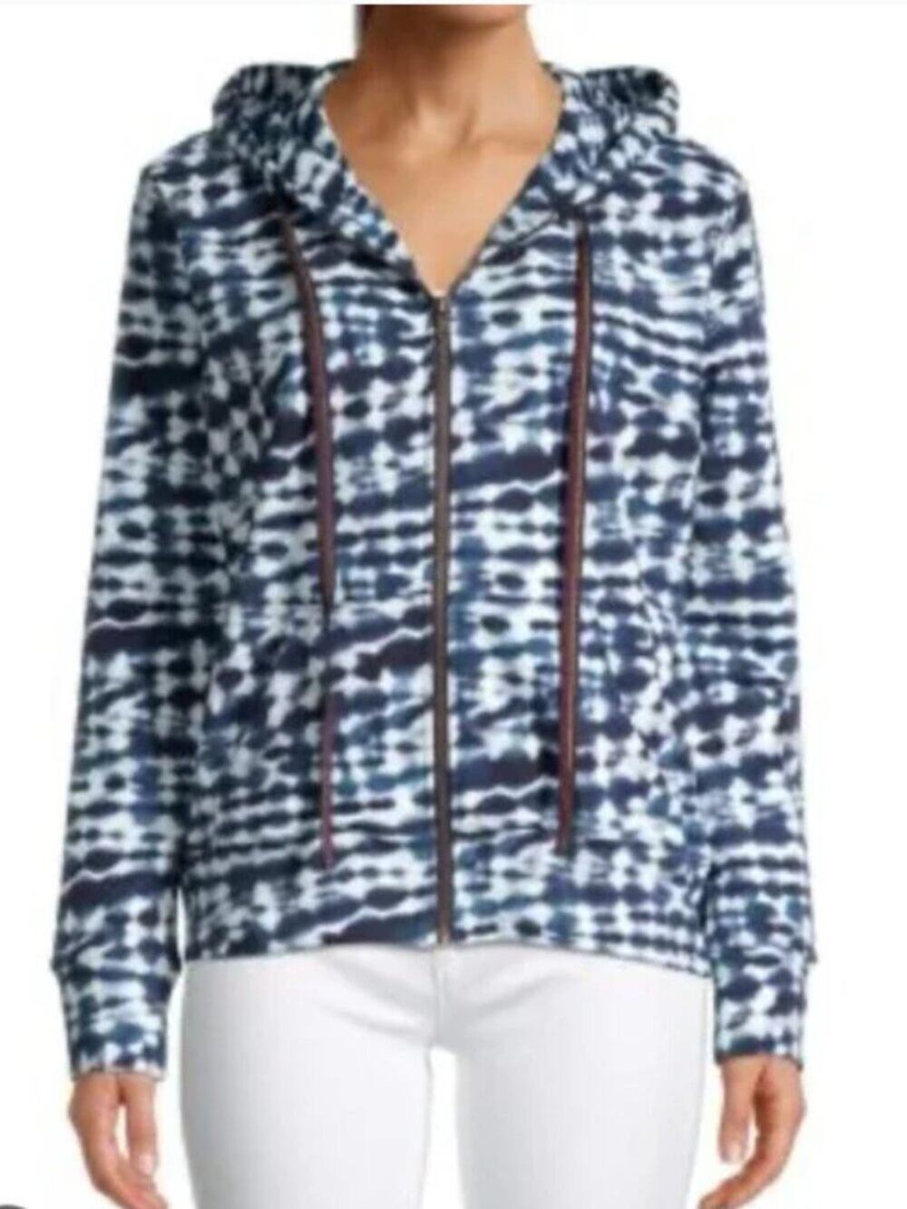 Johnny Was Blue & White Tie Dye Full Zip Hoodie Sweatshirt Jacket Size Large